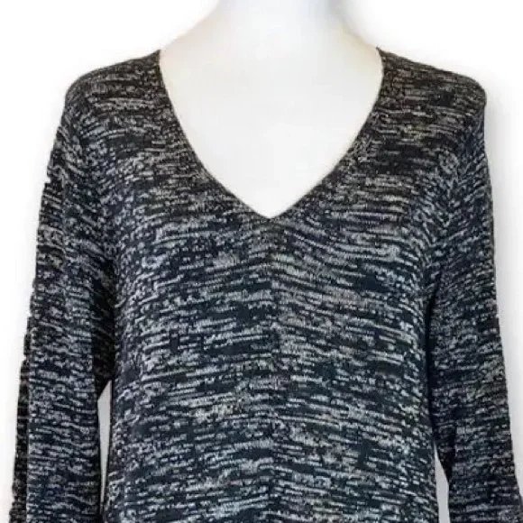 J. Jill Black Gray Heather Lightweight Knit 3/4 Sleeve Asymmetrical Hem Dress - Picture 2 of 10